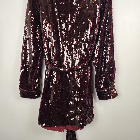 Boohoo Elegant Sexy Sequin Wrap Dress W Belt Malbec Red PLUS 16 Heavy Snap Closu - Picture 6 of 11